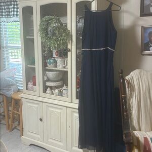 SLNY Navy Dress with Subtle Silver Highlights